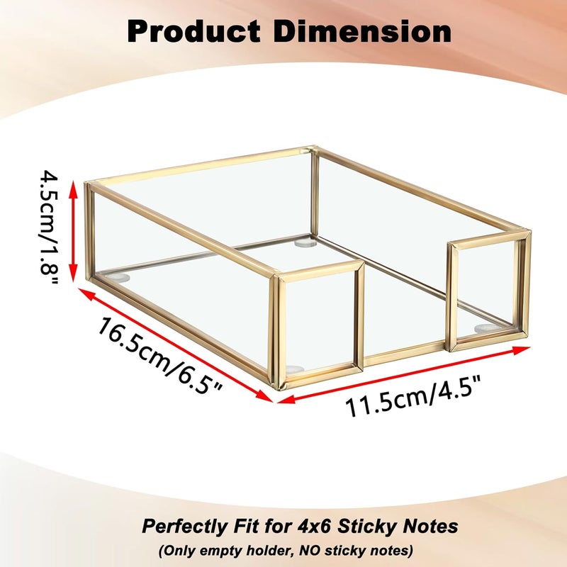 BTSKY Golden Glass Sticky Note Holder for 4x6 Inch Sticky Notes, Elegant Post It Note Dispenser with Non-Slip Pads Clear Notepad Holder for Desk Organization Planning, Home Office Decor - Image 3